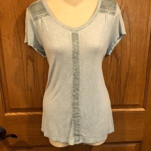 Max Jeans Teal Blue Top w/Lace Inset Detail Sz M